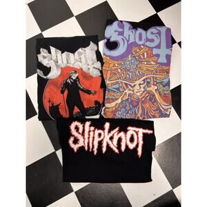 Lot Of 3 Band Tees T-shirts Large Ghost Slipknot‎ Metal Music Punk Goth Black